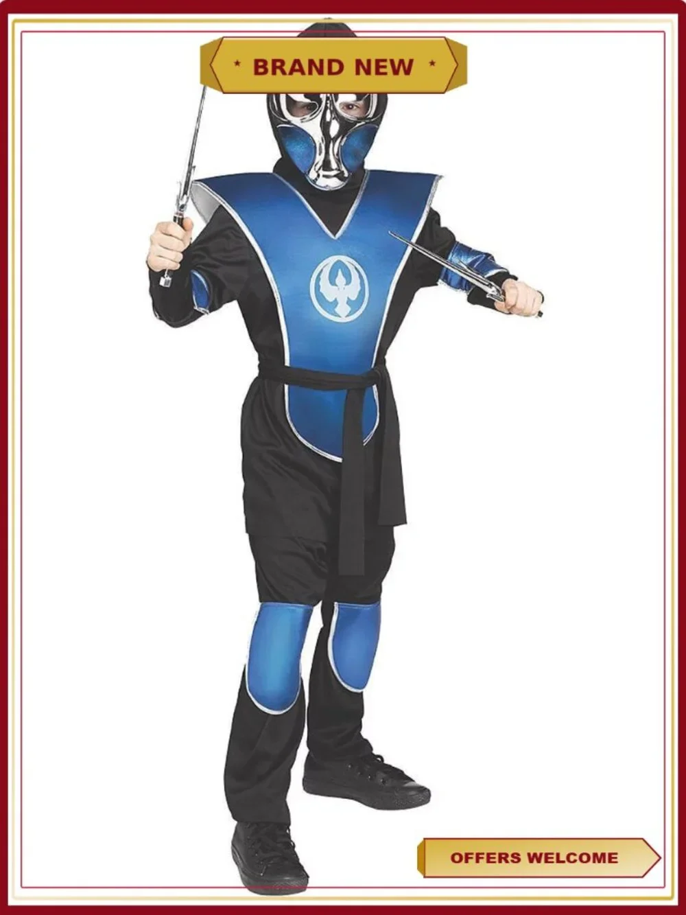 Ninja Costume Child Medium Halloween Warrior Outfit Complete 8-Piece Set